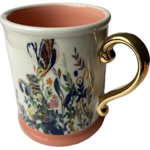 Gold handled Dancing Hares Artist Signed Coffee Mug